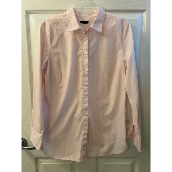 Ann Taylor Pink Micro Dot 100% Cotton Button Down Shirt Blouse Womens Size 12 - Picture 1 of 9